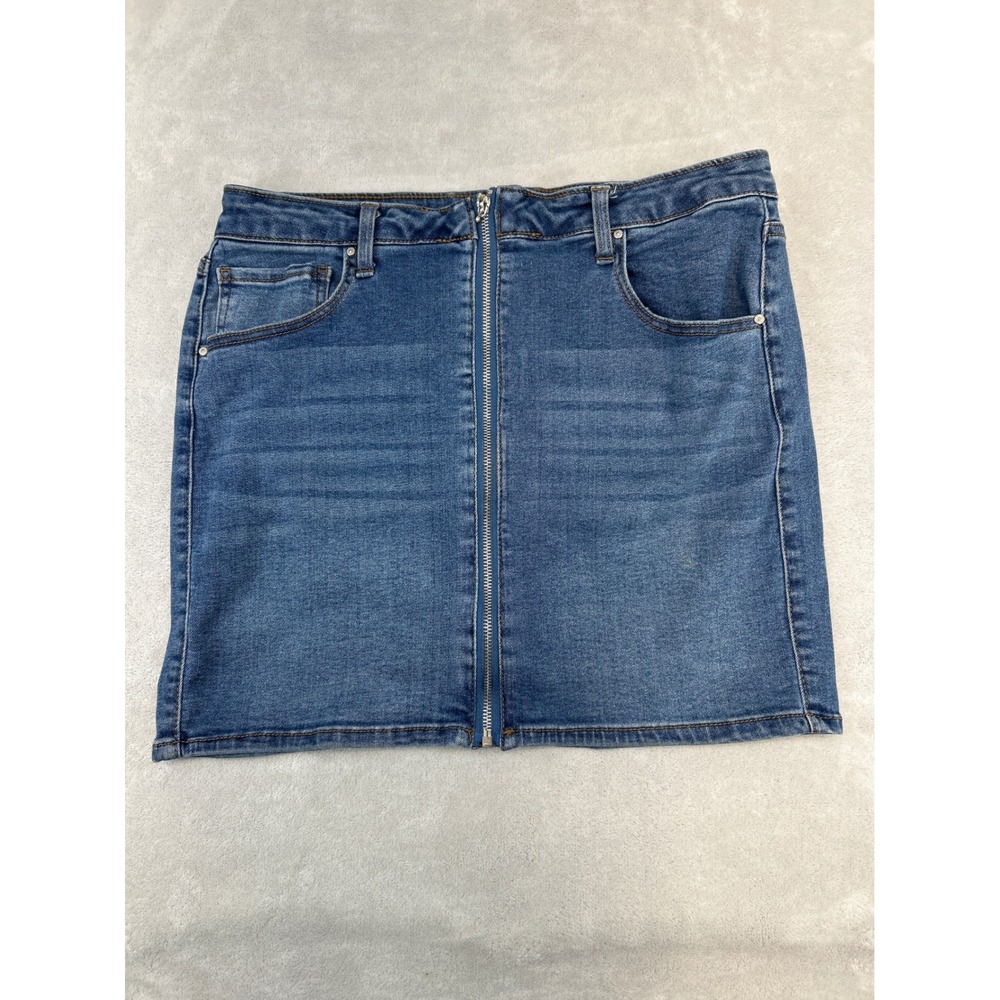 Refuge‎ Denim Mini Skirt Womens XL Blue Full Front Zip Streetwear Y2K Casual